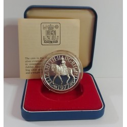 INGHILTERRA 1977 CROWN SILVER PROOF COIN  COMMEMORATE THE QUEENS SILVER JUBILEE   